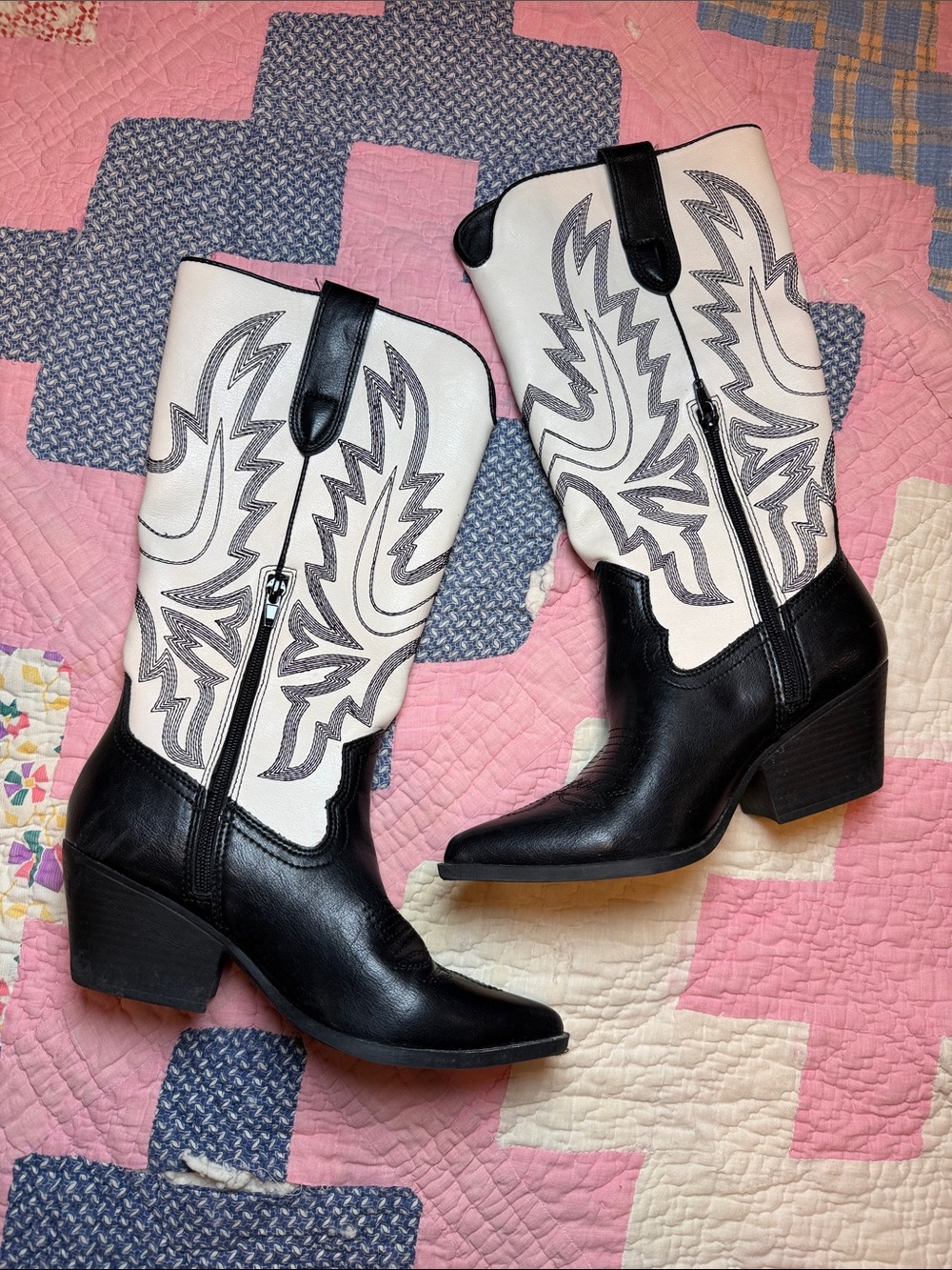 Black and White Western Ankle Boots - Women's Cowboy Style